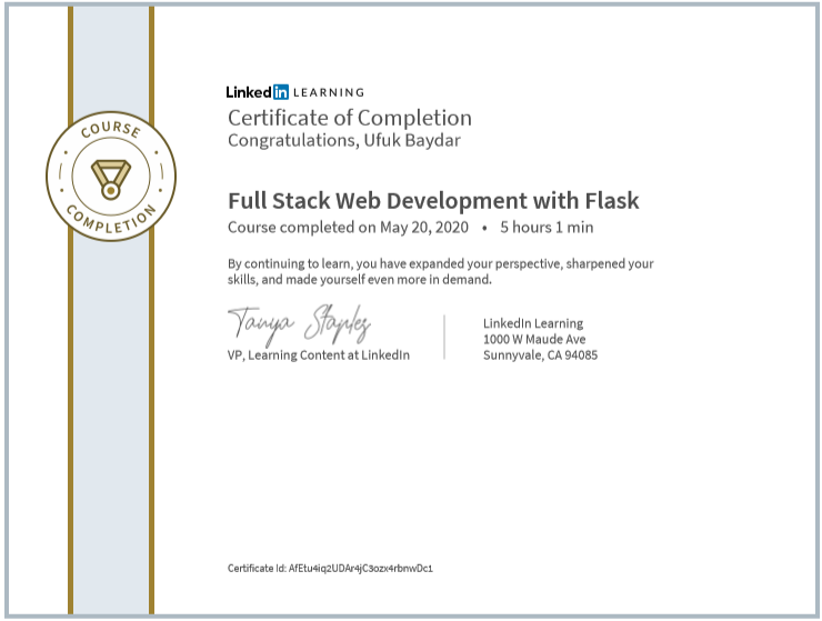 Full Stack Web Development with Flask Certificate